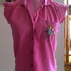 Vintage Pink Embroidered Blouse Size Small